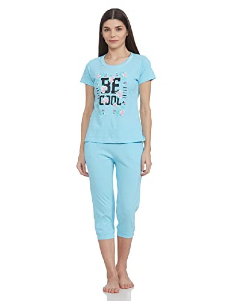 Clovia Women’S Cotton Casual Regular Pajama Set (Ls0411P03L_Blue_L)
