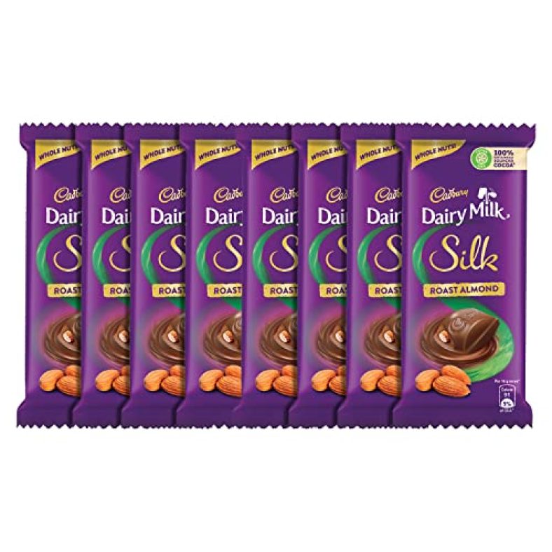 Cadbury Dairy Milk Silk Roast Almond With Whole Nuts Chocolate Bar, 58G – Pack Of 8