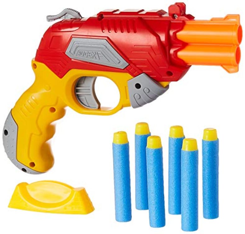 Amazon Brand – Jam & Honey Fire Blaster Toy Gun, Red, With Soft Foam Bullets And Target Board