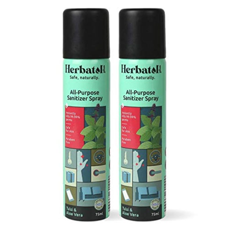 Herbatol Plus All Purpose Disinfectant Spray | Pocket Sanitizer Spray For Both Surface & Skin, Pack Of 2, 150 Ml