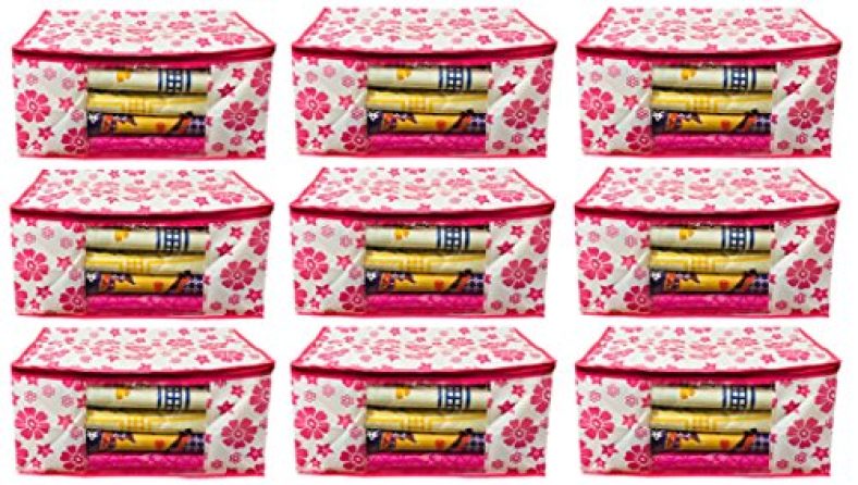 Kuber Industries 9 Piece Non Woven Saree Cover Set, Pink