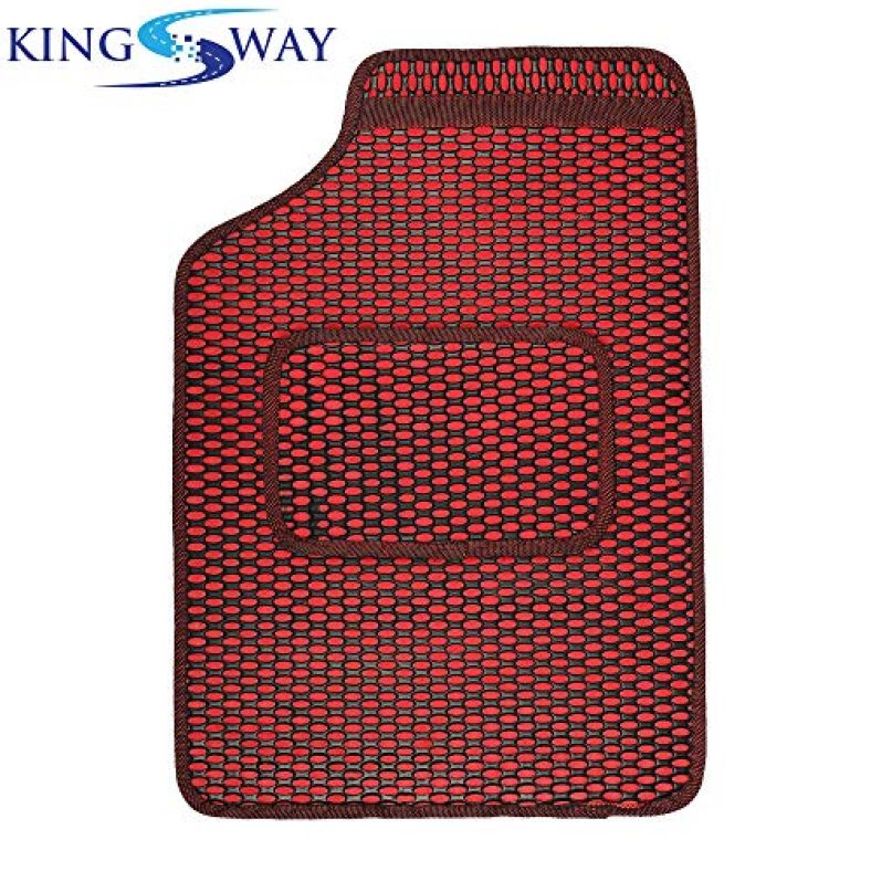 Kingsway Dotted Style Designer Car Mats Of Heavy Quality For Nissan Kicks (Model 2019 Onwards) (Set Of 5, Red Color, Pvc)
