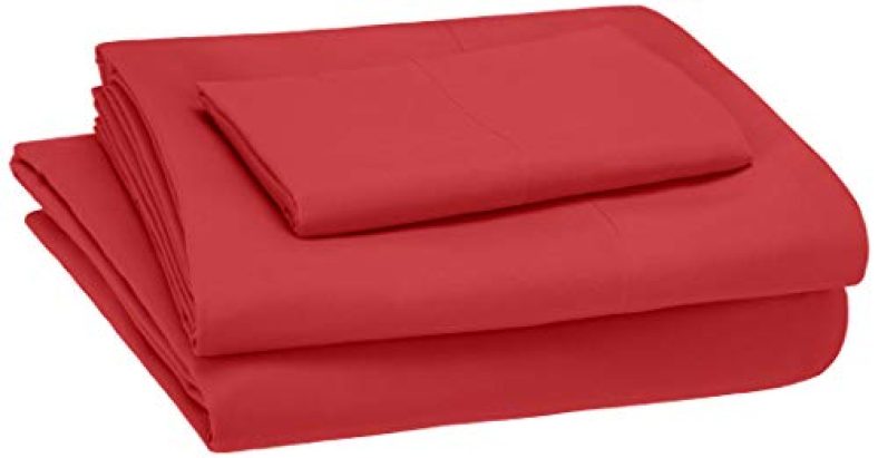 Amazonbasics Kid’S Sheet Set – Soft, Easy-Wash Microfiber Solid – Single, Red – With A Pillow Cover