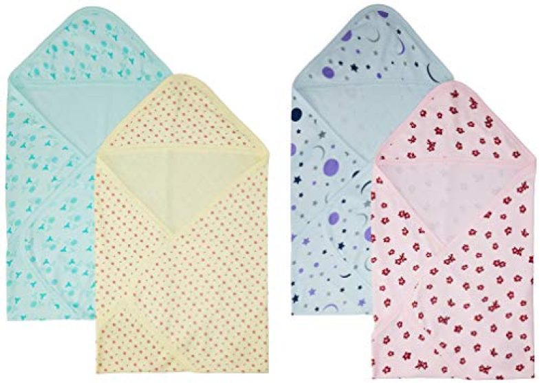 Amazon Brand – Solimo Hooded Baby Towel/ Wrapper, Pack Of 4 (508.0Mm L X 610.0Mm W)
