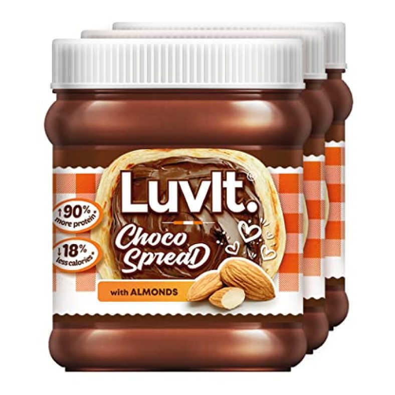Luvit Choco Spread With Almond | Smooth & Delicious | 90% More Protein | Best For Chocolate Bread, Cakes, Shakes, Dosa, Roti | Pack Of 3 – 310G Each