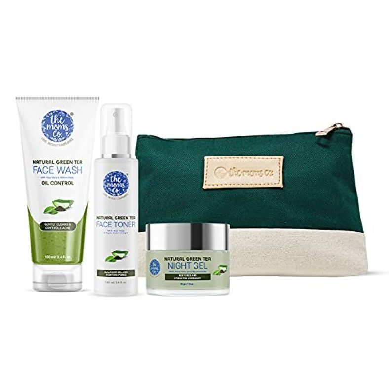 The Moms Co. Green Tea Night Repair Kit L Oil Free Look L Green Tea L Face Wash L Toner L Night Gel L