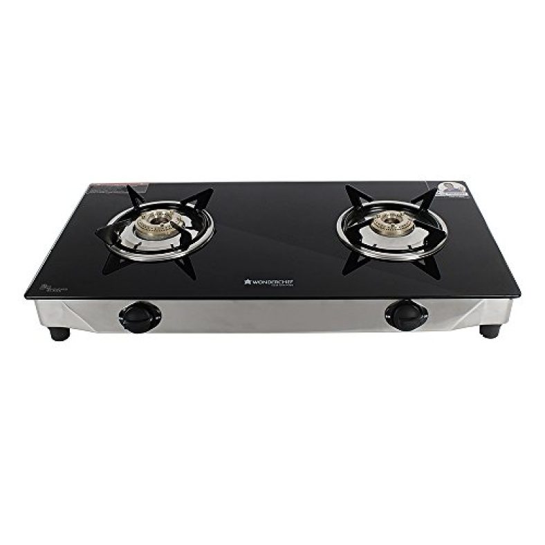Wonderchef Energy 2 Burner Glass Cooktop, Black 8Mm Toughened Glass With 1 Year Warranty, Soft Touch Knobs, Efficient Brass Burners, Stainless Steel Double Drip Tray