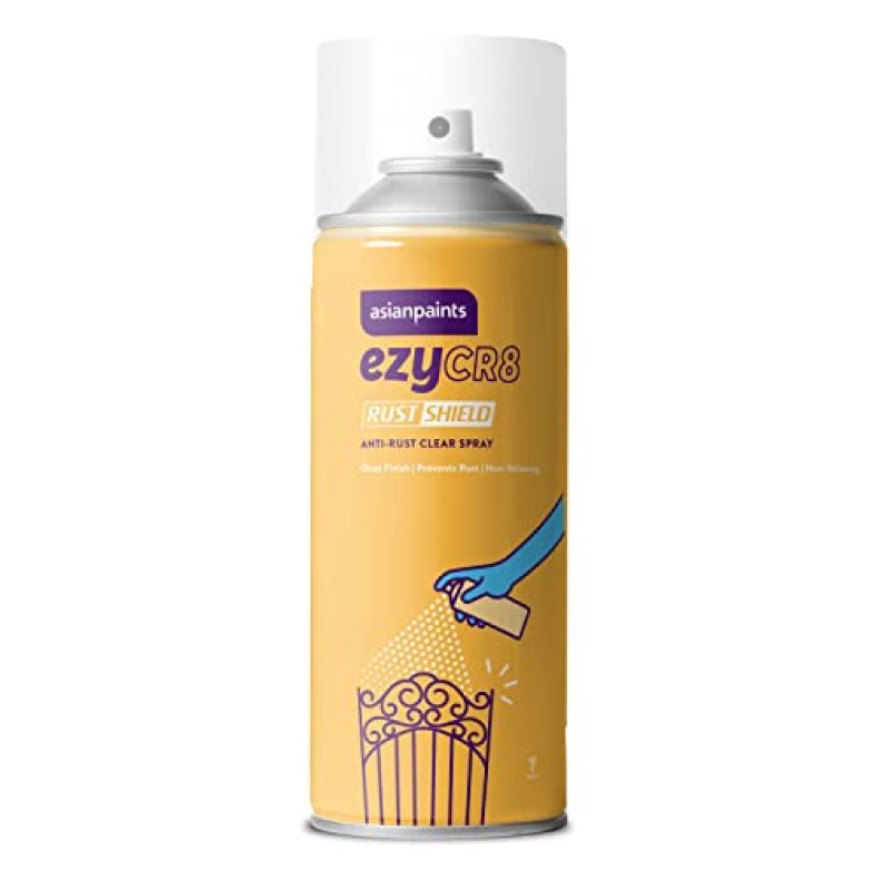 Asian Paints Ezycr8 Rustshield, Diy Aerosol Clear Spray For Rust Protection,Glossy Finish,Clear – 400 Ml