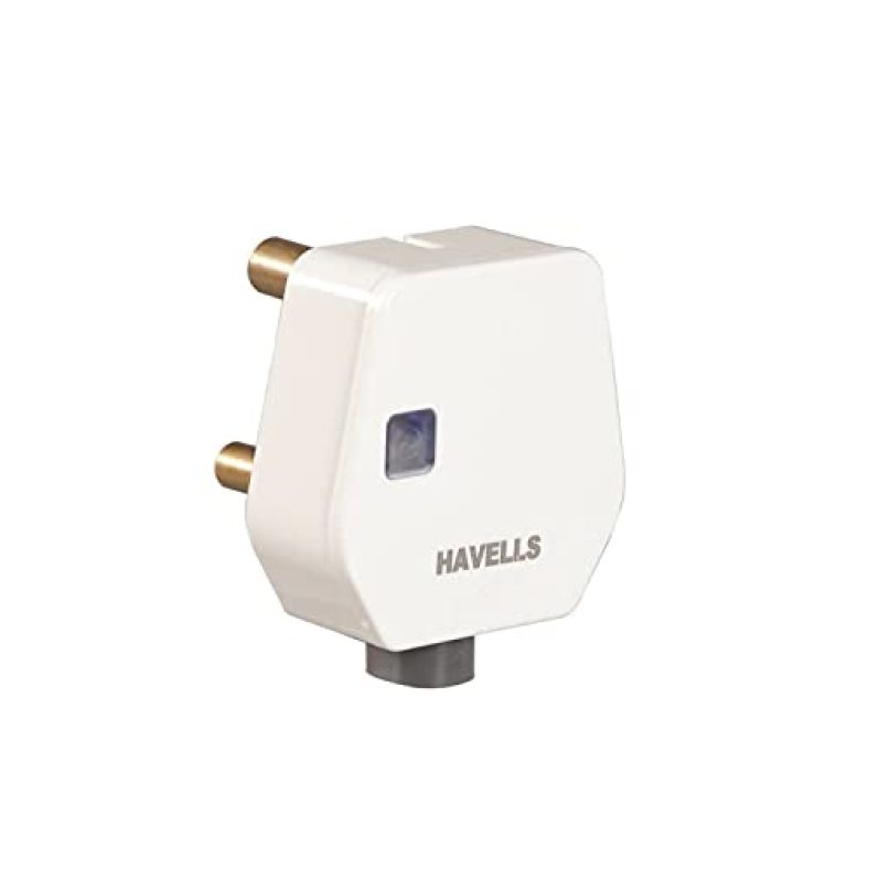 Havells Ahlgwxw063 6A 3Pin Flat Plugtop With Indicator, White (Model: Ahlgwxw063-Pk1)
