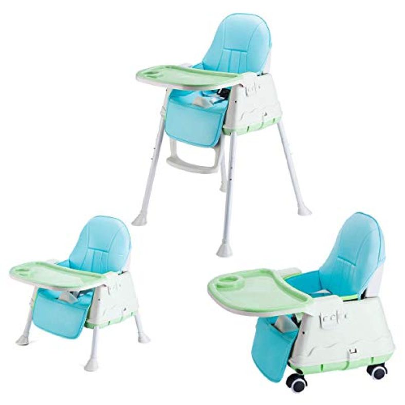 Syga High Chair For Baby Kids,Safety Toddler Feeding Booster Seat Dining Table Chair With Wheel And Cushion(Green)