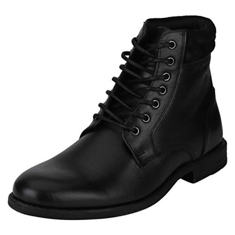 Red Tape Men Black Leather Outdoor Boots-8 Uk (42 Eu) (Rre0161-8)