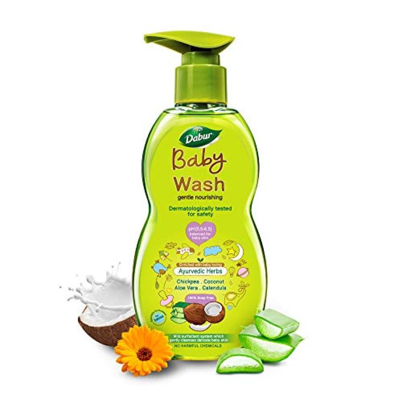Dabur Baby Wash: Ph 5.5 Balanced With No Harmful Chemicals & Tear Free Formula |Contains Aloe Vera & Calendula |Hypoallergenic & Dermatologically Tested With No Paraben & Phthalates – 500 Ml