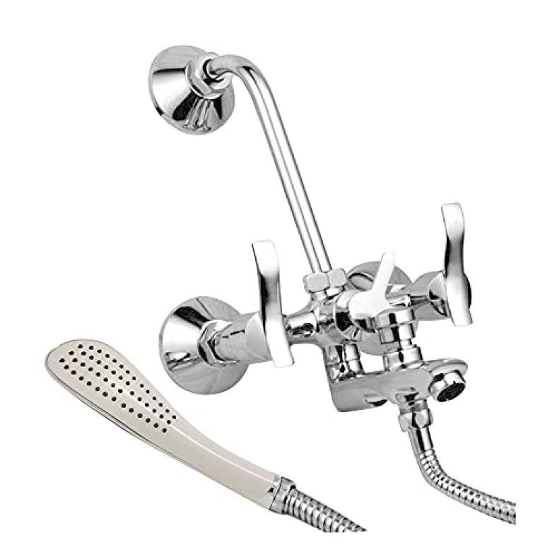 Oleanna Oalwm3In1Wlb Angel 3 In 1 Brass Wall Mixer With 115Mm Bend Pipe (Silver, Chrome Finish)