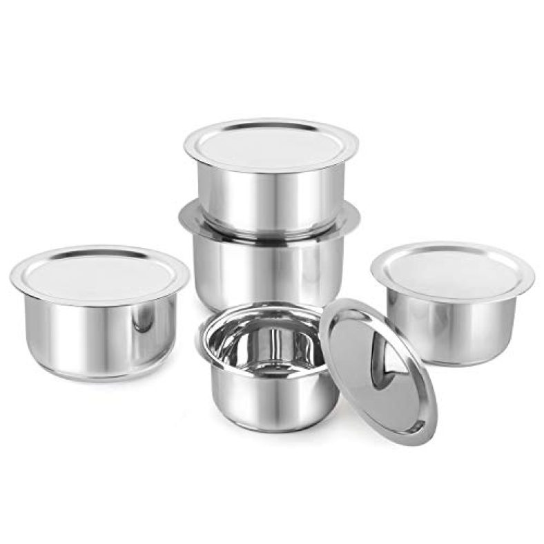 Cello Stainless Steel Tope With Lid, Induction Bottom, Set Of 5 (Capacity – 1.1L, 1.4L, 1.9L, 2.5L, 3.1L), Silver, Medium (Ss_Tope_Ss_Lid_Ib_Set5)
