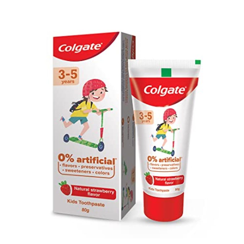 Colgate Toothpaste For Kids (3-5 Years), Natural Strawberry Flavour – 80 Gr Tube,Cavity Protection,0% Artificial Preservatives, Colors , Sweetners