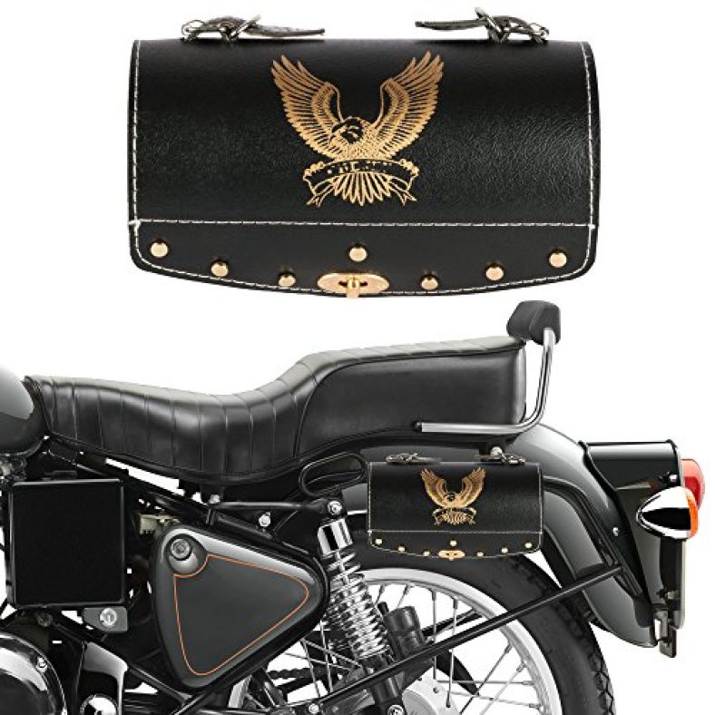 Autofy Universal Hawk Printed Single Lock Saddle Bag For All Bikes (Black, Golden)