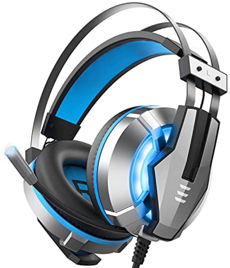 Eksa E800 Gaming Wired Over Ear Headphones With Mic With Noise Cancelling, 50Mm Drivers & Led Light For Pc, Mobile, Laptop, Ps4, Ps5, Xbox One (Blue)