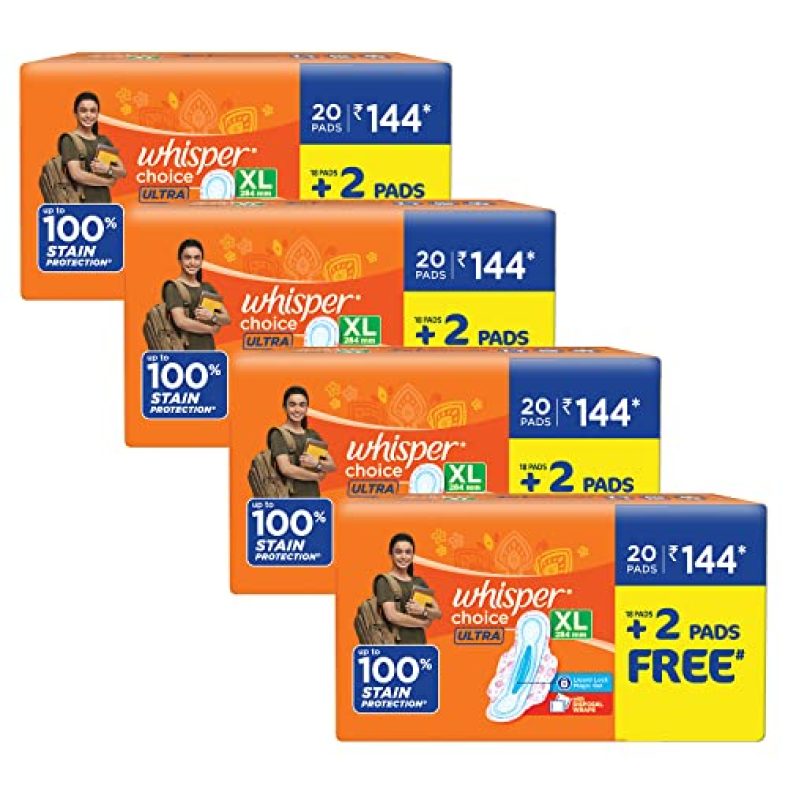 Whisper Choice Sanitary Pads For Women, Ultra Xl 20 (Pack Of 4) Napkins