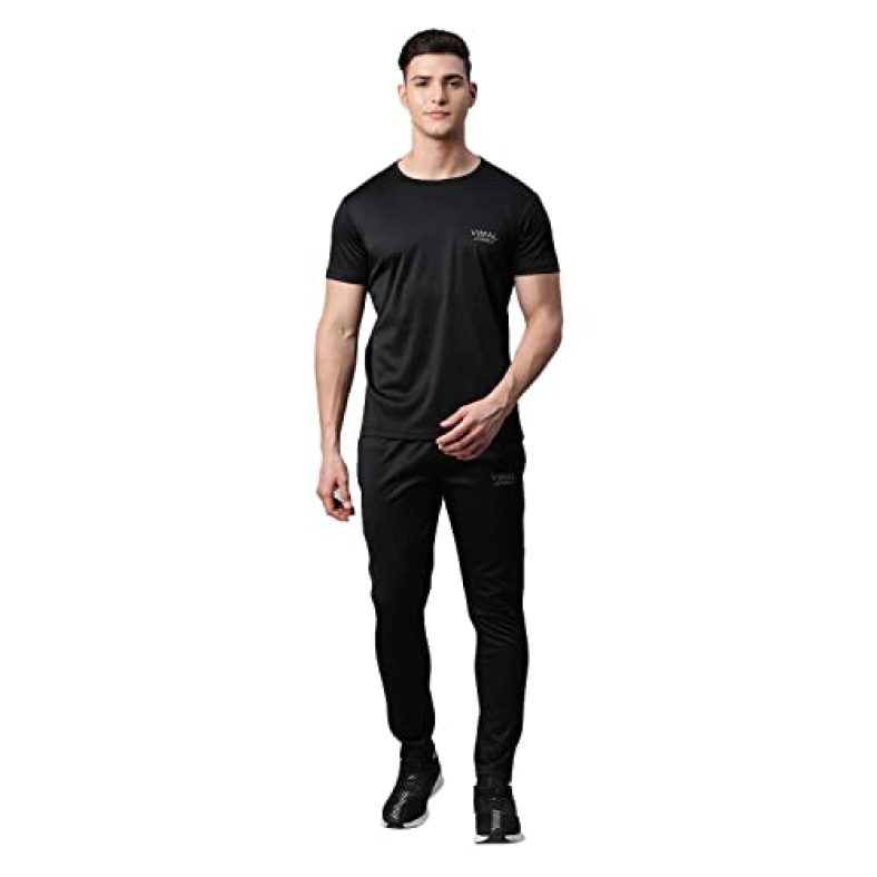 Vimal Jonney Dryfit Lycra Solid Black Tracksuit For Men-Dryfit_T_D10_Black_02-M