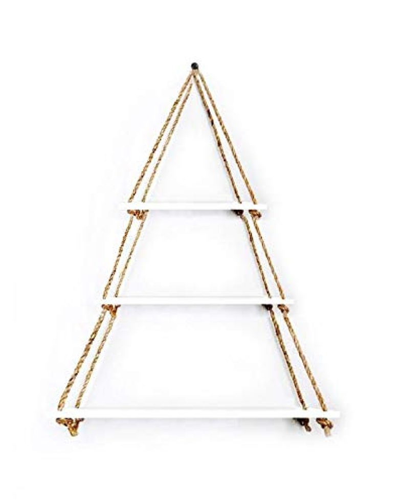 Vah- Kya Bat Hai !! Wood Hanging Shelf Bohemian Nordic Style Floating Swing Rope For Home Decor (White)