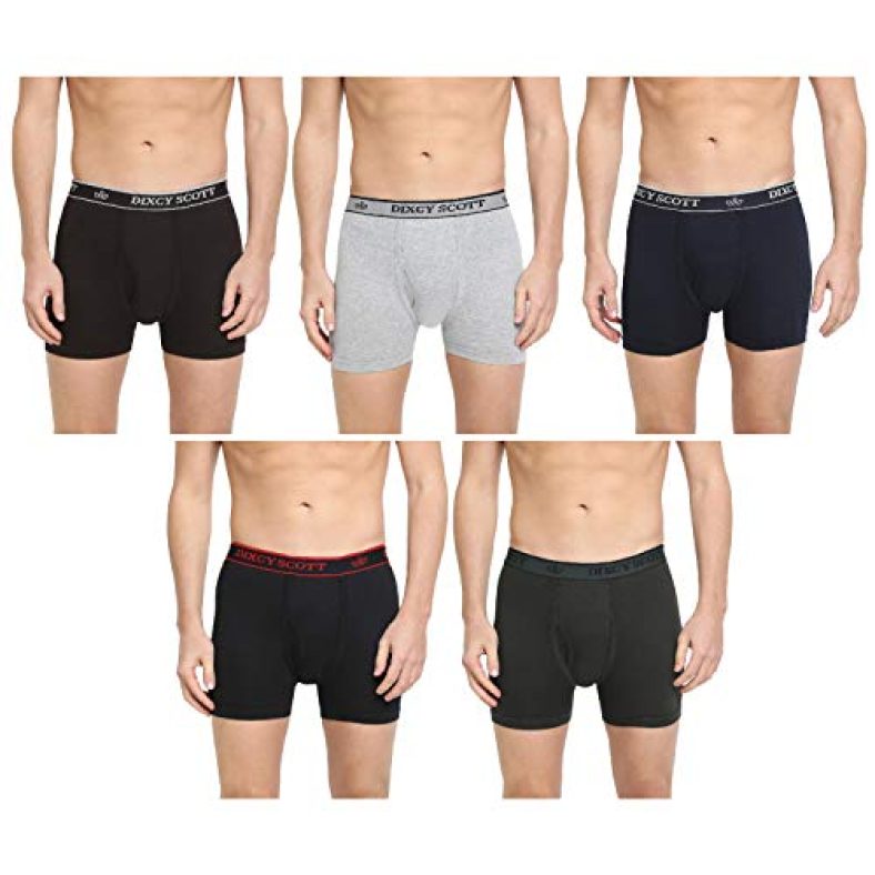 Dixcy Scott Men’S Cotton Trunks(Pack Of 5) (Crosstrunk-P5_Black/Grey Melange/Olive/Deep Blue/Coffee Brown_L)