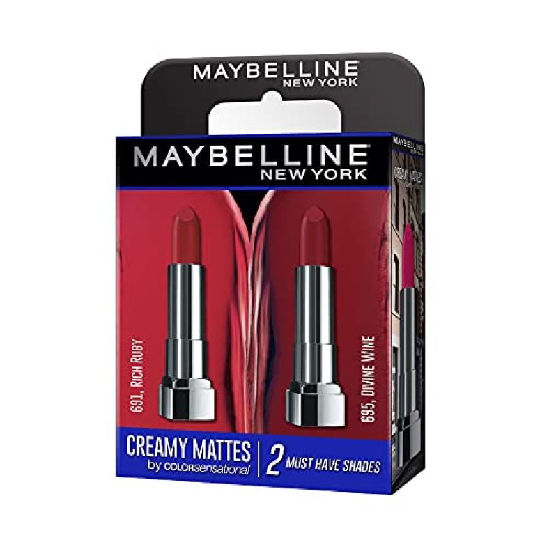 Maybelline Creamy Matte Lipstick, Matte Finish, (Pack Of 2) – Rich Ruby & Divine Wine