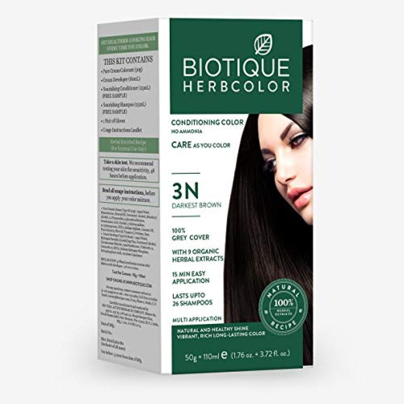 Biotique Bio Herbcolor Conditioning Hair Color, 50G + 110Ml – Darkest Brown 3N (Pack Of 1)