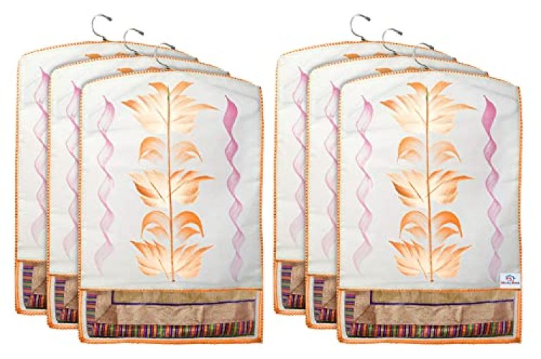 Heart Home Non Woven Hanging Saree Cover, Wardrobe Organizer, Closet Organizer, Saree & Garments Protector Cover With 1 Zipper Compartment On Back Side- Pack Of 6 (Orange)-Hs_38_Hearth21481
