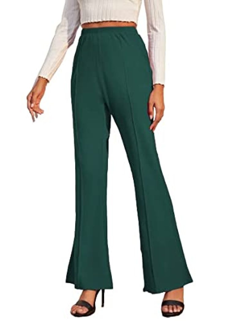 Greciilooks Women’S Yoga Dress Pants Stretchy Work Slacks Business Casual Office Straight Leg/Boot-Cut Elastic Waist Regular Fit Trouser Pant (L, Dark Green)
