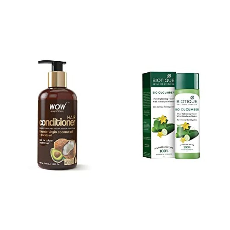 Wow Coconut & Avocado Oil No Parabens & Sulphate Hair Conditioner, 300Ml And Biotique Bio Cucumber Pore Tightening Toner, 120Ml