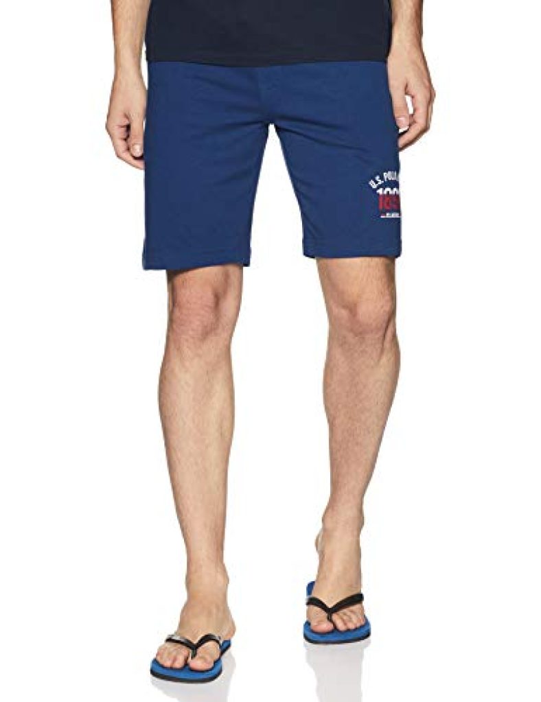 U.S. Polo Assn. Men’S Comfort Fit Solid Cotton Poly Shorts Pack Of 1 (I670-008-Pl_Mid Blue_L)