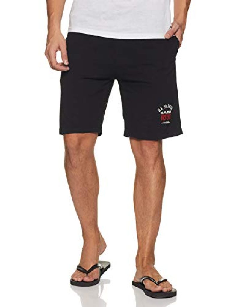 U.S. Polo Assn. Men’S Comfort Fit Solid Cotton Poly Shorts Pack Of 1 (I670-002-Pl_Black_L)