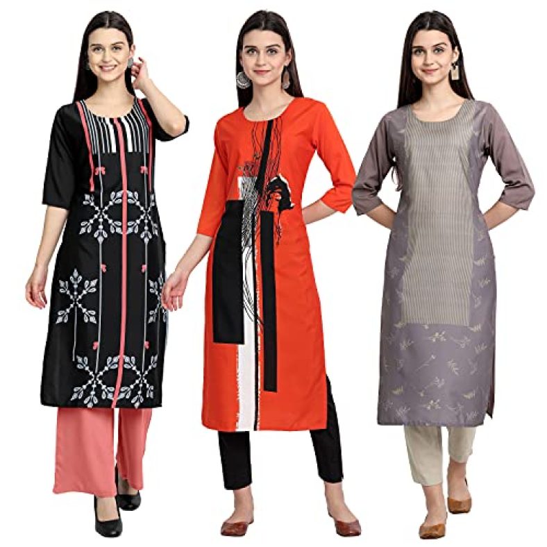 Sancom Women’S Crepe Straight Fit Kurta (G-052-060-063_Multi_3Xl)