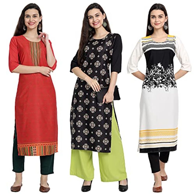 Sancom Women’S Crepe Straight Fit Kurta (G-225-233-006_Multi_L)