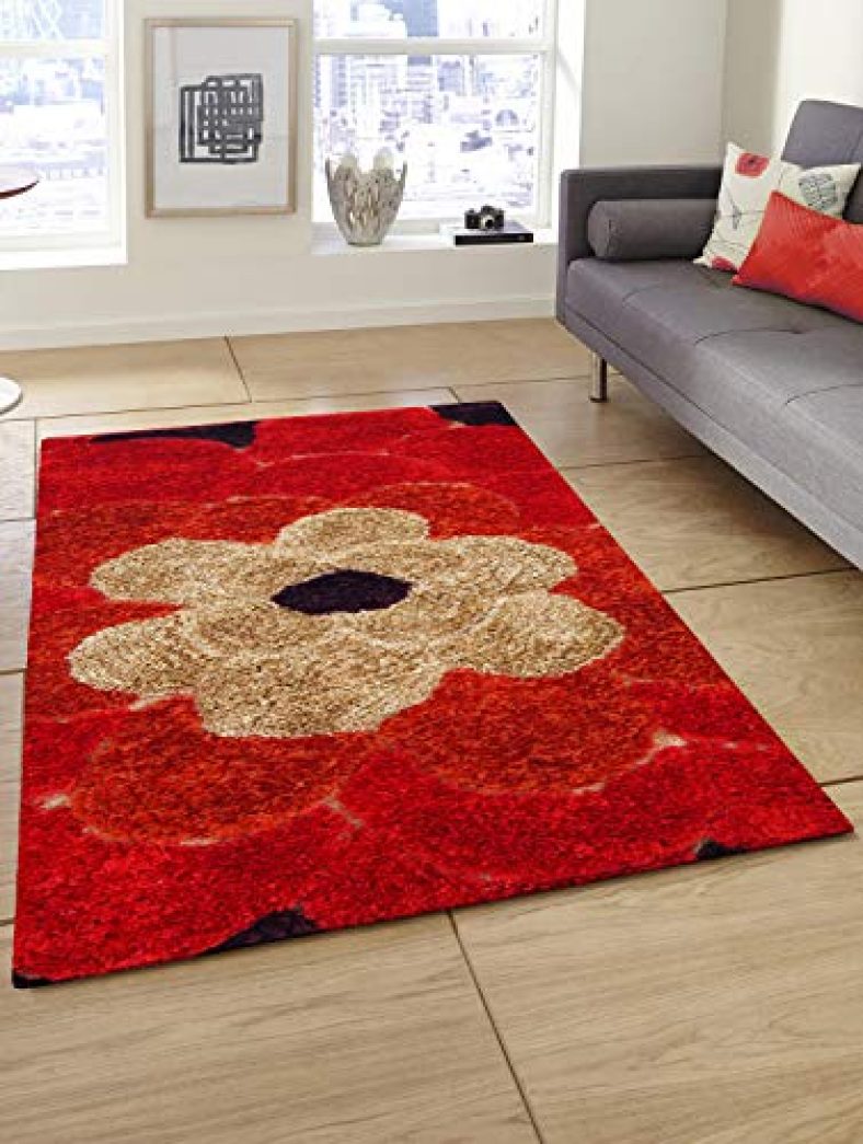 Story@Home Modern Flower Collection Anti Skid Premium Polyester Floral Pattern Thick Soft Shaggy Area Rug Long Lasting Carpet For Bedroom, Living Room, Hall – 3 X 5 Ft, Multi