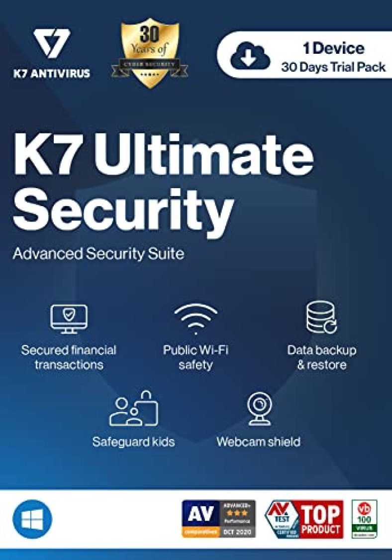 K7 Ultimate Security Trial Version Antivirus Software 2022 |1 Device, 30 Days | Threat Protection,Internet Security,Data Backup,Mobile Protection|Windows Laptop,Pc, Mac,Phones,Tablets 2 Hr Email Delivery