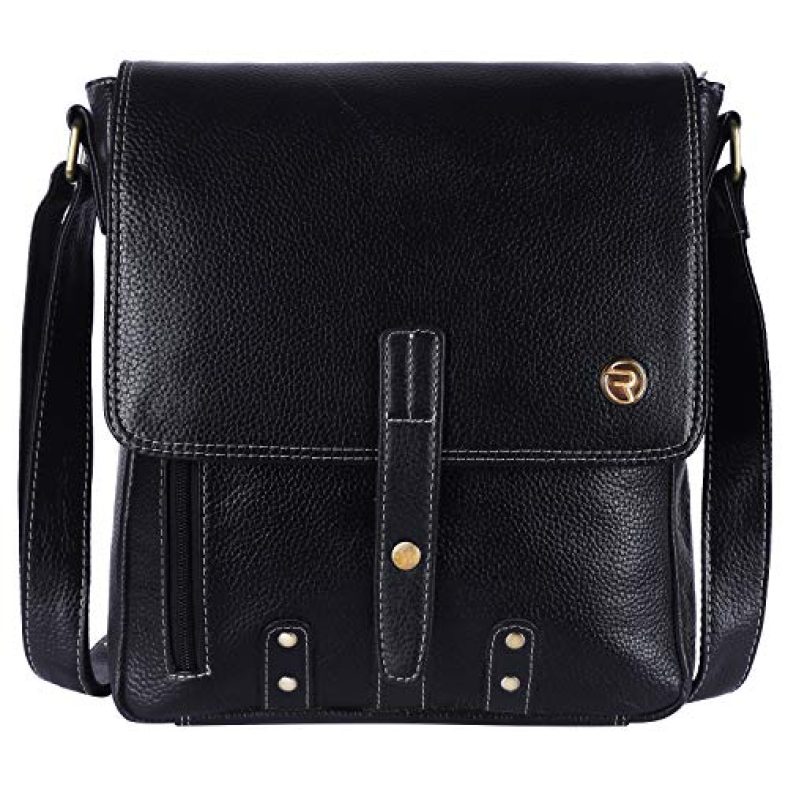 Redhornz Genuine Leather Unisex Professionals Floater Sling/Messenger Office Bag (Bombay Black)