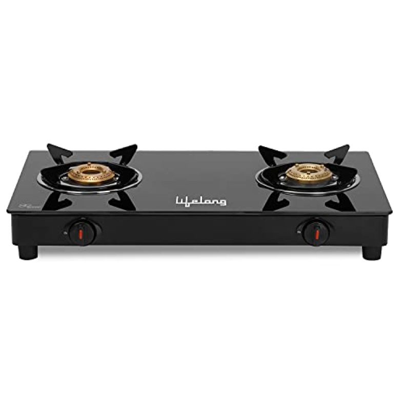 Lifelong Llgs912 Automatic Ignition 2 Burner Gas Stove With 6Mm Toughened Glass Top, Automatic Ignition (Doorstep Service, 1 Year Warranty, Black)