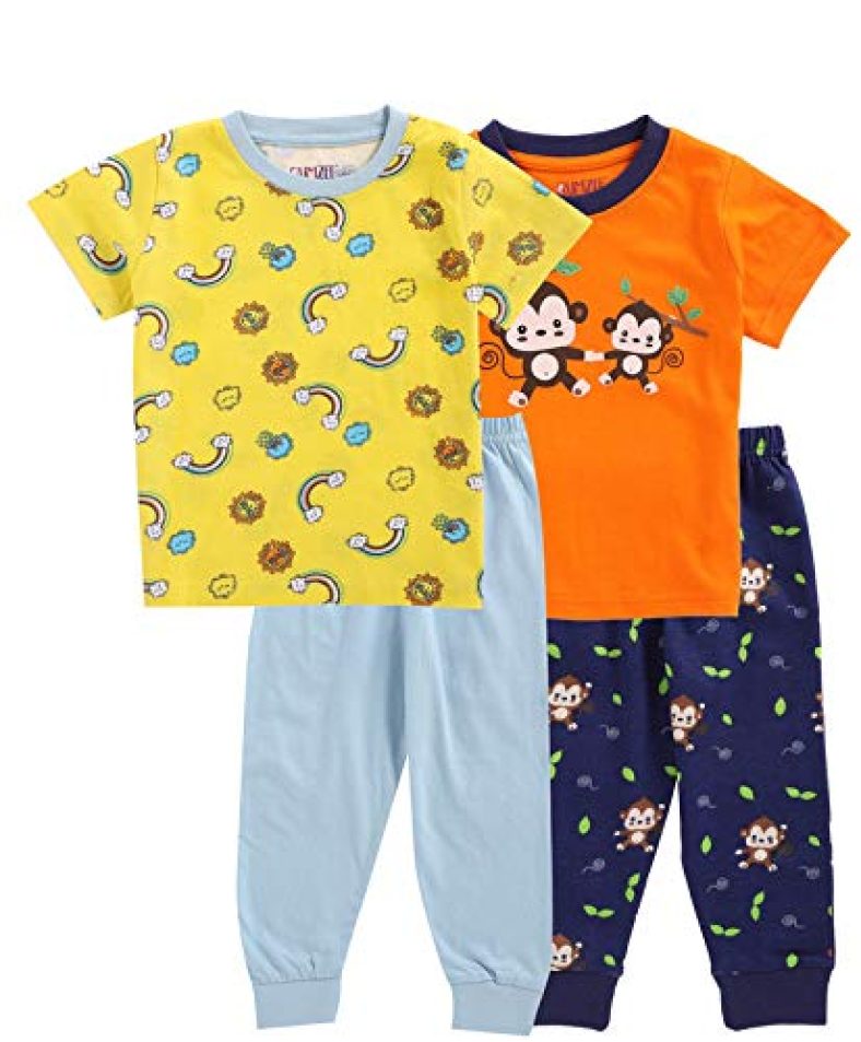 Bumzee Unisex’S Cotton Clothing Set (Pack Of 4) (Peb5040_Orange & Yellow_3-6 Months)