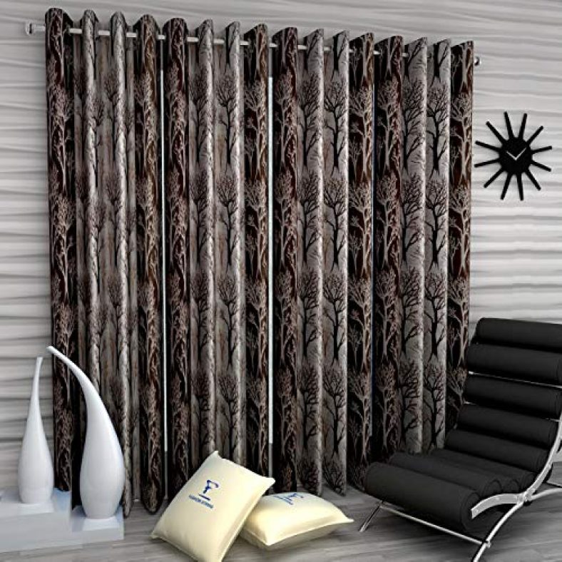 Fashion String 4 Pieces Door Curtain Set, 7 Feet Long, Brown