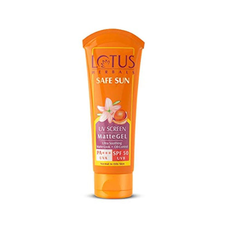 Lotus Herbals Safe Sun Uv Screen Mattegel Ultra Soothing Sunscreen | Pa+++ | Spf 50 | Matte Look | Oil Control | For Normal To Oily Skin | 100G