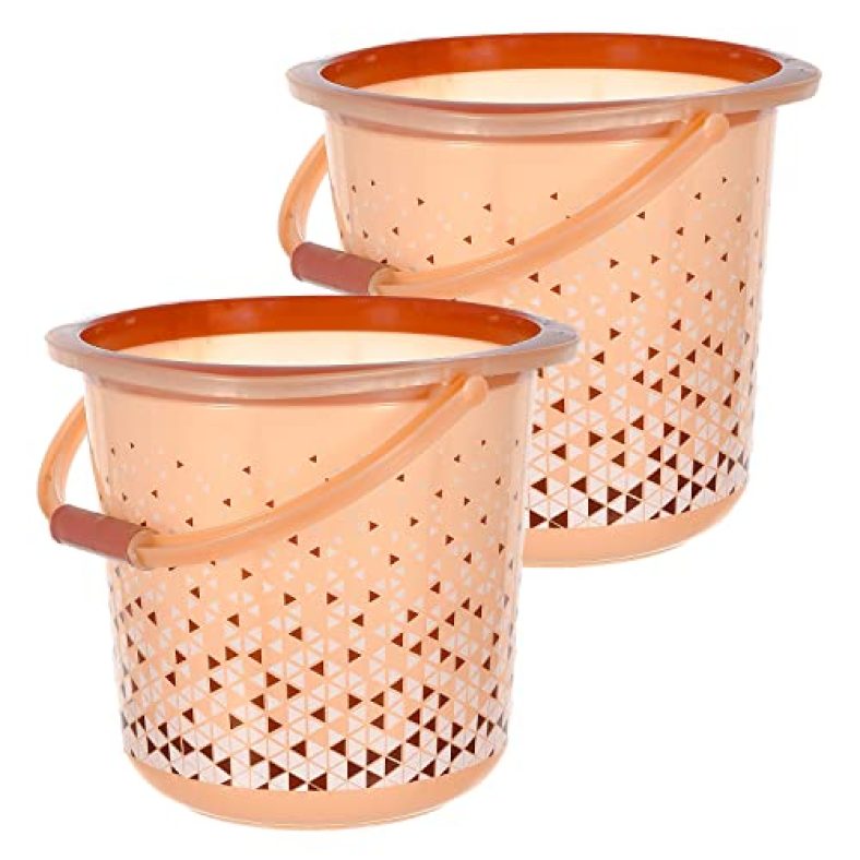 Kuber Industries Multiuses Tinted Print Plastic Bucket With Handle, 18 Litre Pack Of 2 (Brown)-46Km0339, Standard