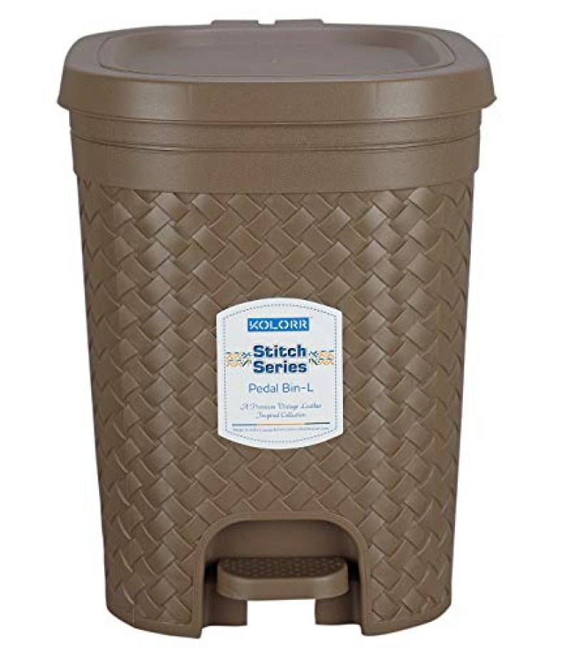 Kolorr Stitch Pedal Waste Bin Modern Design Trash Can Plastic Dustbin – 15L (Brown)
