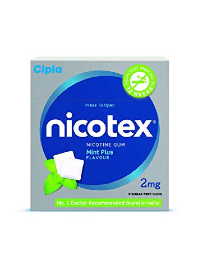 Cipla Nicotex Nicotine Sugar Free Mint Plus Gums 2Mg | Helps To Quit Smoking | Who – Approved Therapy | 9 Gums Each Pack | Pack Of 10