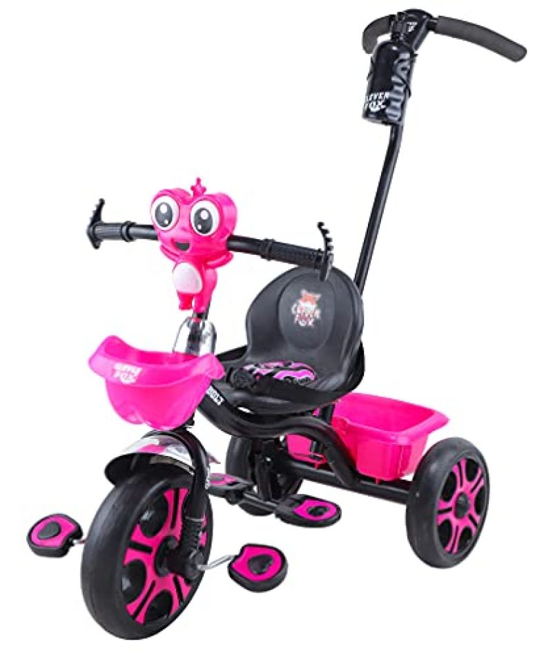 Popo Toys Bolt Dlx Kids Tricycle | Baby Tricycle | 1.5 Years & Up | Cushioned Seat | Tool-Free Design | Parental Control Handle With Safety Belt, Sipper Bottle | Pink| Music & Light Ant Cute Toy