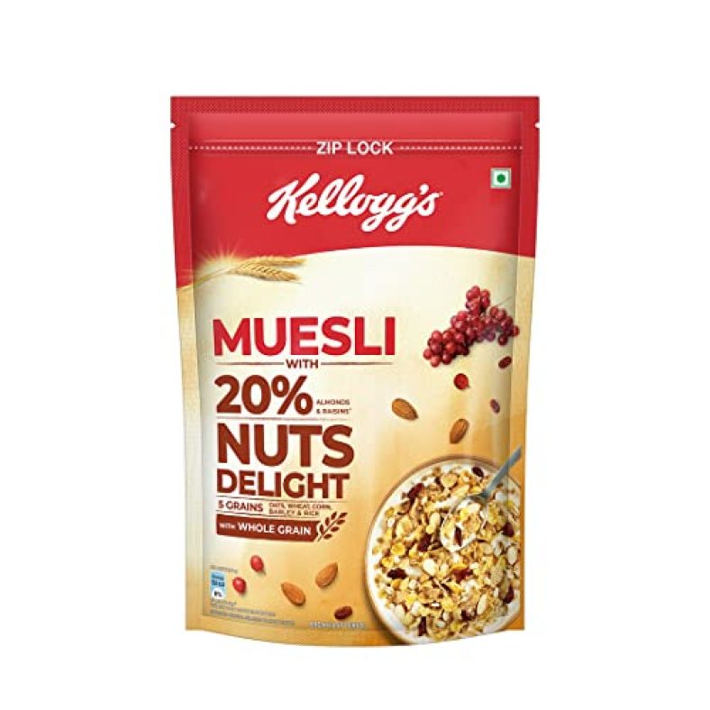 Kellogg’S Muesli 20% Nuts Delight | Multigrain Breakfast Cereal | High In Iron| High In Fibre | Naturally Cholesterol Free, 1 Kg Pack
