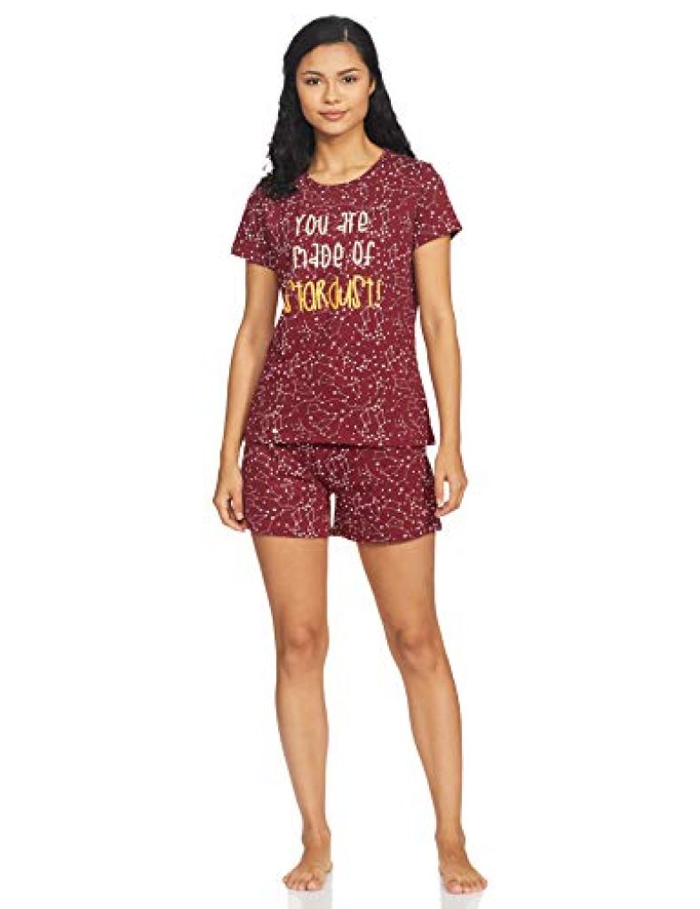 Amazon Brand – Eden & Ivy Women’S Nightwear Sets Regular Pajama (Ei-Aw20Set02-Sc-02_Multicolor 6_S_Star Wine_S)