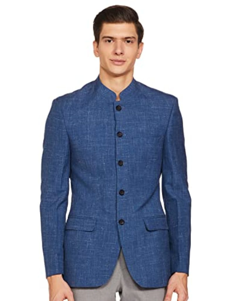 Raymond Solid Wool Blend Medium Blue Bandhgala Full Sleeve Suits (Size : X-Small)