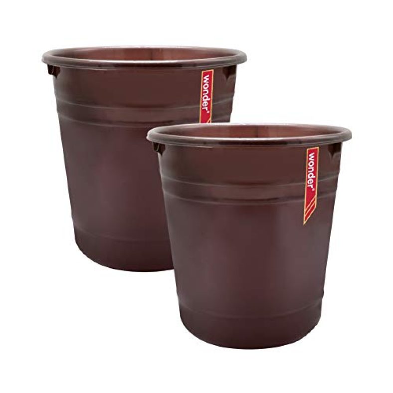 Wonder Plastic Prime Wbp 303 Plastic Dustbin Set, 2 Pc Dustbin 10 Ltr, Brown Color, Made In India