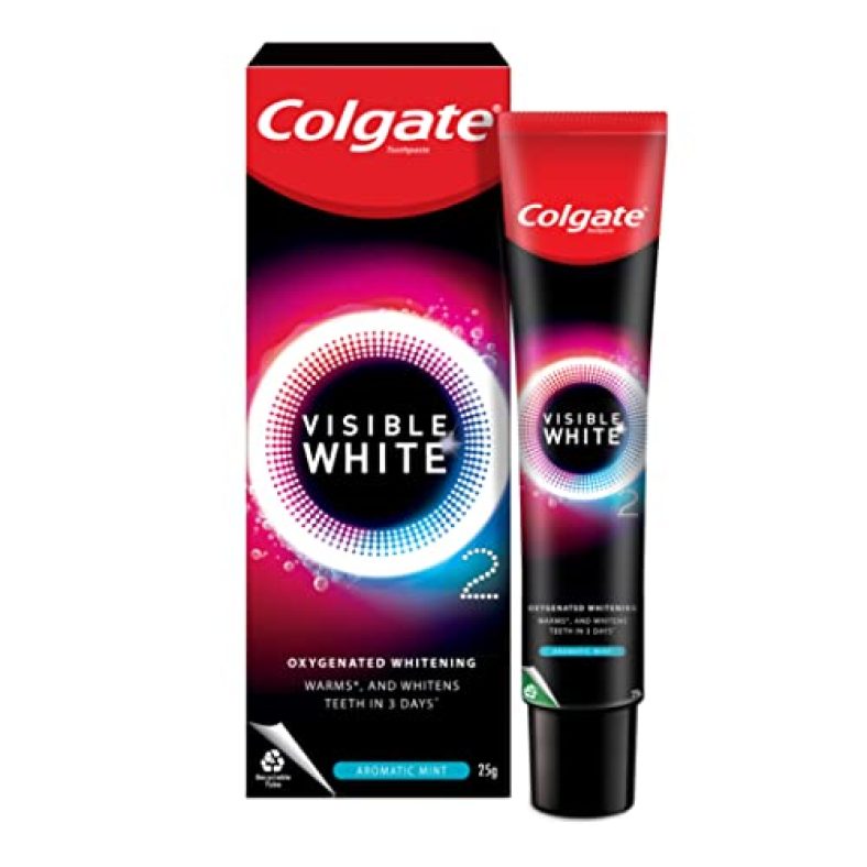 Colgate Visible White O2, Teeth Whitening Toothpaste, Aromatic Mint, 25G, Active Oxygen Technology, Enamel Safe Teeth Whitening Product